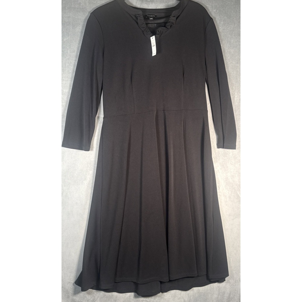 Talbots 3/4‎ Sleeves Midi Dress Size M Black Stretch Soft Knit Fit & Flare NWT